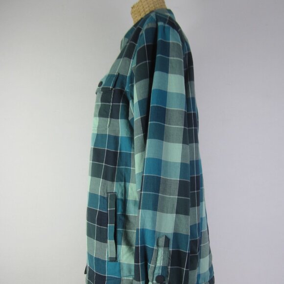 NEW LL Bean Shacket Women S Teal Blue Green Plaid Flannel Shirt Fleece Lined NWT - Picture 8 of 8